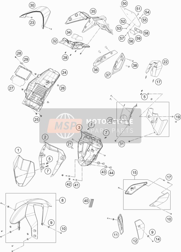 KTM 690 DUKE BLACK ABS Europe 2015 Masker, Spatborden voor een 2015 KTM 690 DUKE BLACK ABS Europe