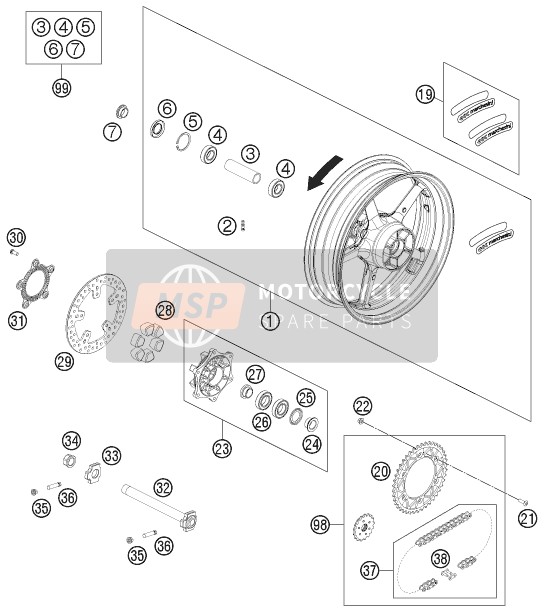 KTM 690 DUKE BLACK CKD Malaysia 2012 Achterwiel voor een 2012 KTM 690 DUKE BLACK CKD Malaysia