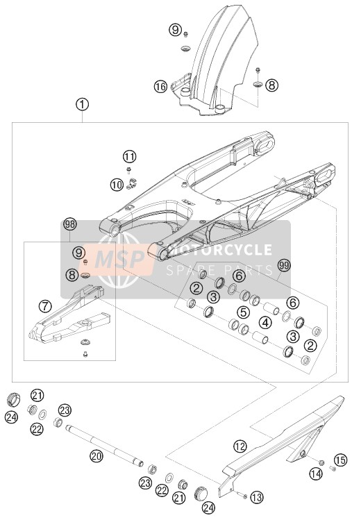 KTM 690 Duke, orange Europe 2008 Swing Arm for a 2008 KTM 690 Duke, orange Europe