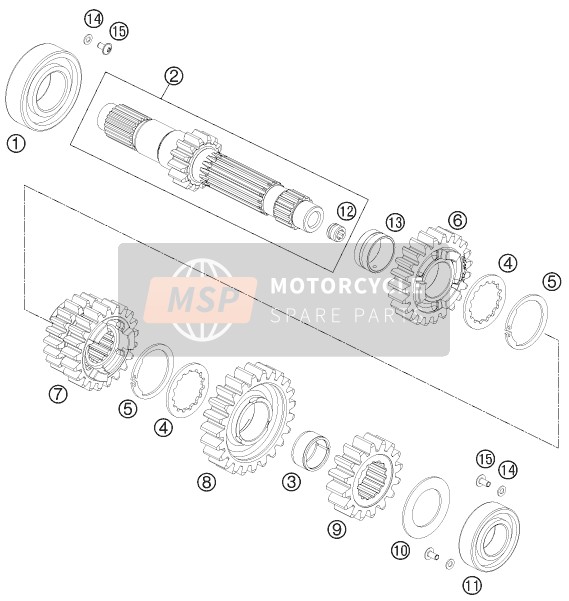 KTM 690 DUKE ORANGE AU, GB 2010 Transmission I - Main Shaft for a 2010 KTM 690 DUKE ORANGE AU, GB