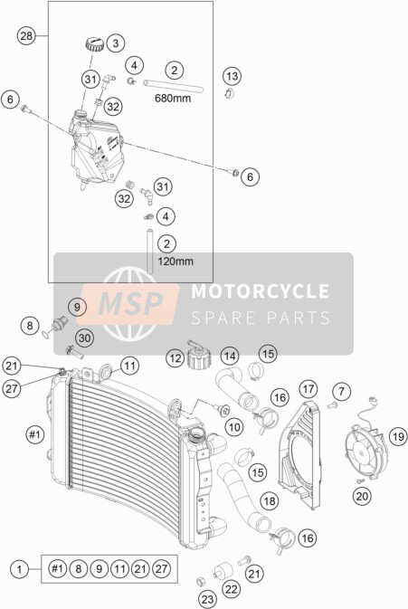 KTM 690 Duke, orange USA 2018 Sistema de refrigeración para un 2018 KTM 690 Duke, orange USA