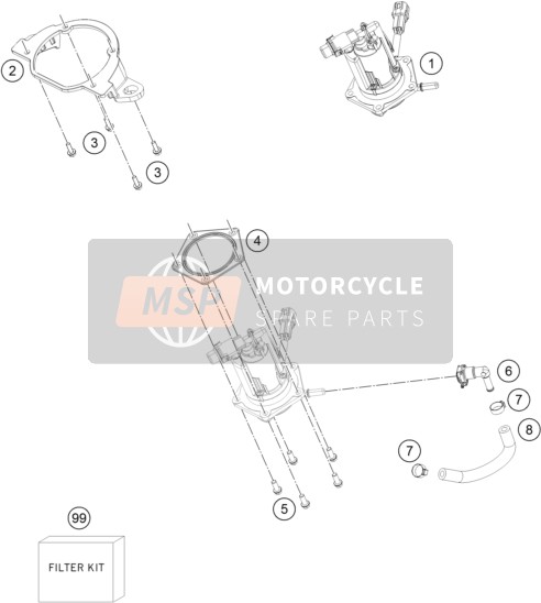 KTM 690 Duke, orange USA 2018 Benzine pomp voor een 2018 KTM 690 Duke, orange USA