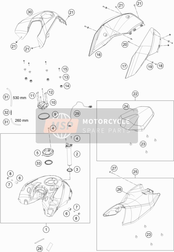 KTM 690 Duke, orange USA 2018 Tank, Seat for a 2018 KTM 690 Duke, orange USA