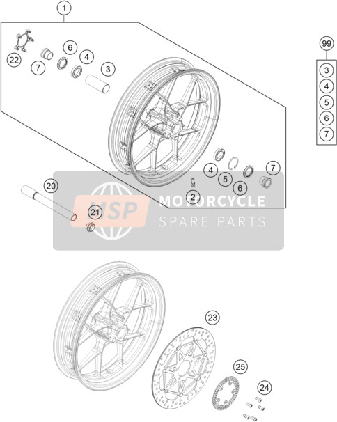 KTM 690 Duke, orange USA 2019 Front Wheel for a 2019 KTM 690 Duke, orange USA