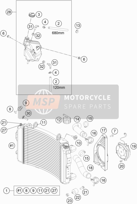 KTM 690 DUKE ORANGE ABS Australia 2016 Sistema de refrigeración para un 2016 KTM 690 DUKE ORANGE ABS Australia