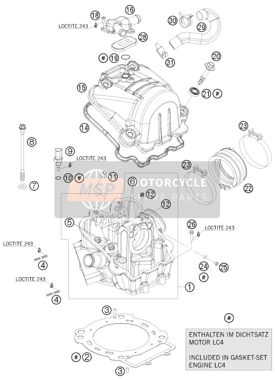 KTM 690 DUKE R AU, GB 2010 Cylinder Head for a 2010 KTM 690 DUKE R AU, GB