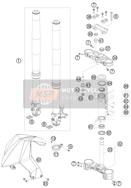 KTM 690 DUKE R AU, GB 2010 Front Fork, Triple Clamp for a 2010 KTM 690 DUKE R AU, GB
