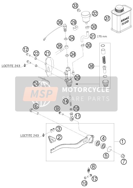 KTM 690 DUKE R AU, GB 2010 Achterrem aansturing voor een 2010 KTM 690 DUKE R AU, GB