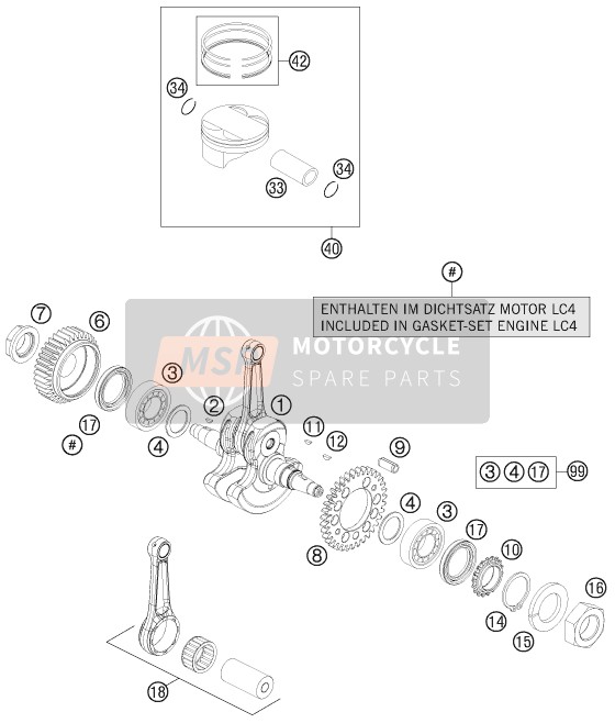 KTM 690 DUKE R AU, GB 2011 Crankshaft, Piston for a 2011 KTM 690 DUKE R AU, GB