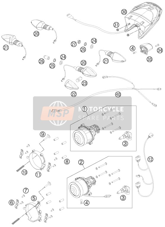 KTM 690 DUKE R Europe 2011 Sistema de iluminación para un 2011 KTM 690 DUKE R Europe