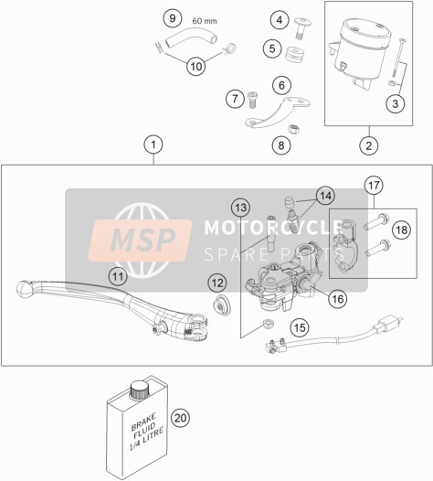 61013002000, Hand Brake Lever Loose, KTM, 2