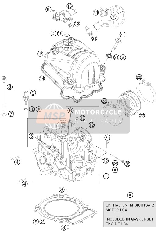 KTM 690 DUKE R ABS Europe 2013 Cabeza de cilindro para un 2013 KTM 690 DUKE R ABS Europe