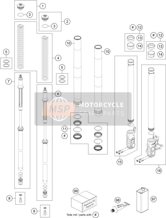 KTM 690 DUKE R ABS Australia 2015 Front Fork Disassembled for a 2015 KTM 690 DUKE R ABS Australia