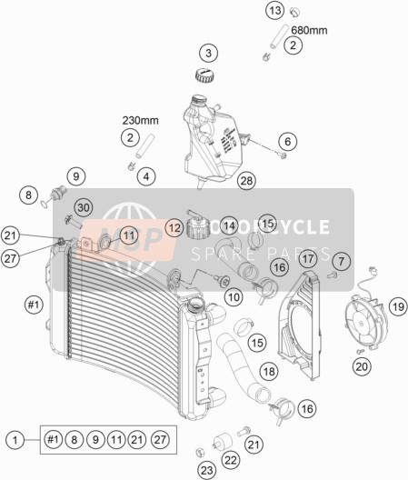 KTM 690 DUKE R ABS CKD Malaysia 2013 Cooling System for a 2013 KTM 690 DUKE R ABS CKD Malaysia