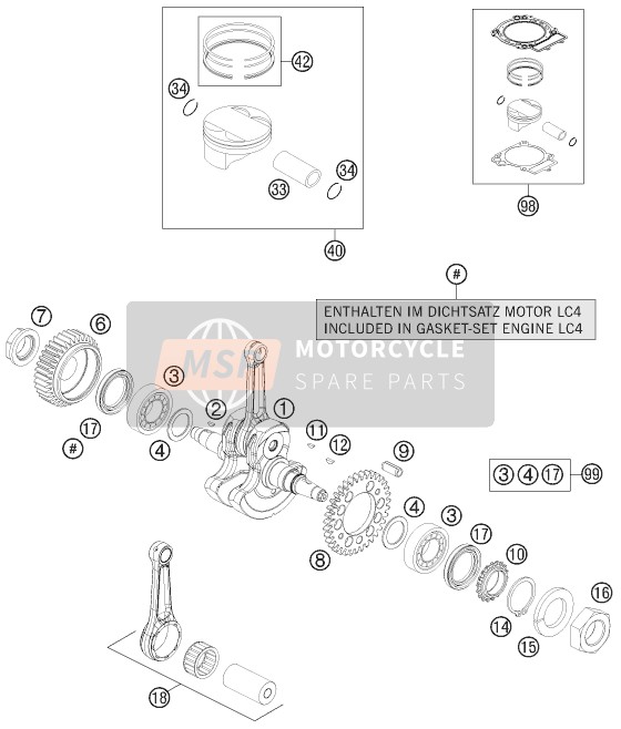 KTM 690 DUKE R ABS CKD Malaysia 2013 Kurbelwelle-Kolben für ein 2013 KTM 690 DUKE R ABS CKD Malaysia