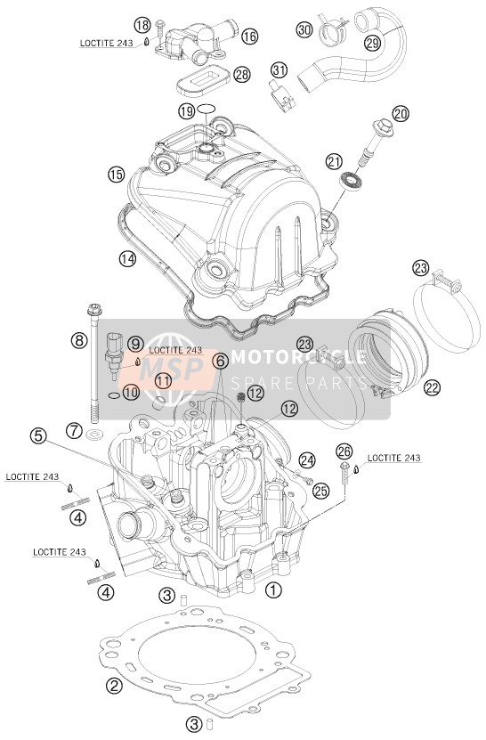 KTM 690 Duke, white USA 2008 Cilinderkop voor een 2008 KTM 690 Duke, white USA