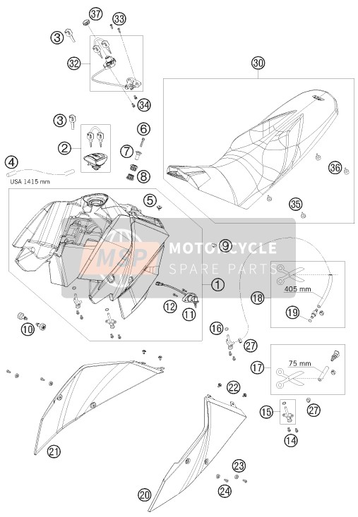 7500805000040B, Spoiler Sn. Nero Met.+ADESIVO, KTM, 0