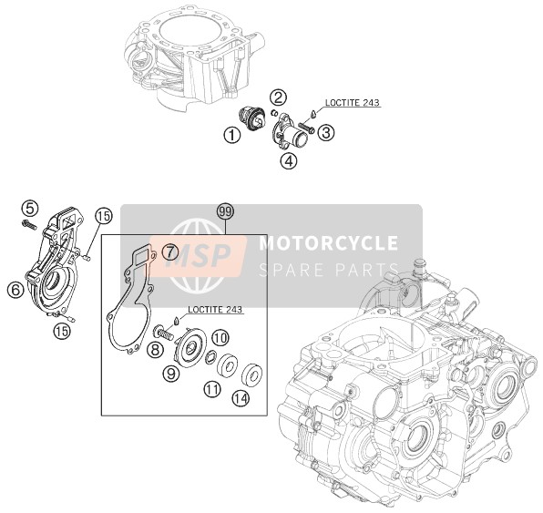 KTM 690 Duke, white USA 2008 Wasserpumpe für ein 2008 KTM 690 Duke, white USA