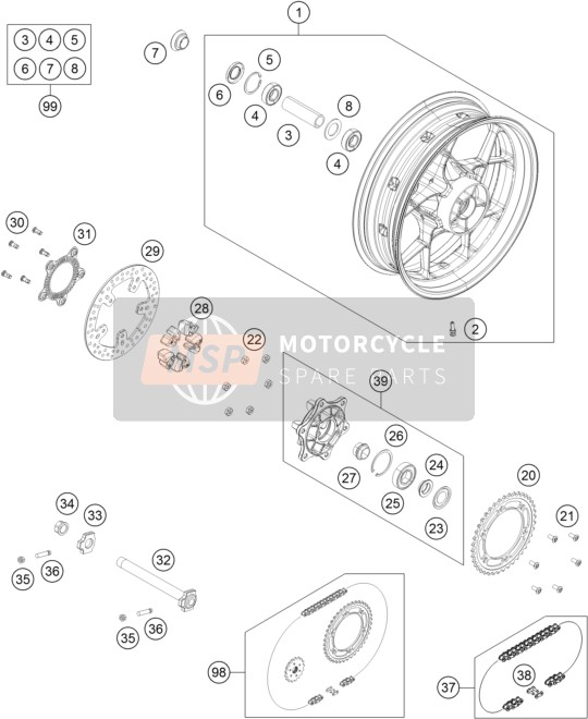 KTM 690 Duke, white USA 2018 Rear Wheel for a 2018 KTM 690 Duke, white USA