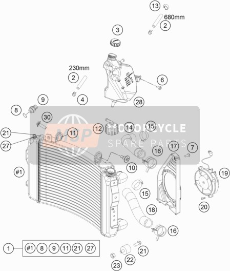 KTM 690 DUKE WHITE ABS Europe 2013 Système de refroidissement pour un 2013 KTM 690 DUKE WHITE ABS Europe