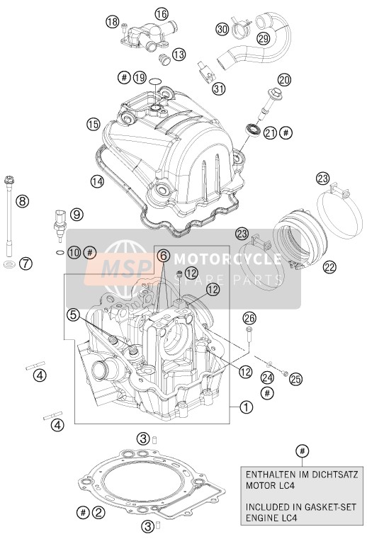 KTM 690 DUKE WHITE ABS Europe 2014 Cylinder Head for a 2014 KTM 690 DUKE WHITE ABS Europe