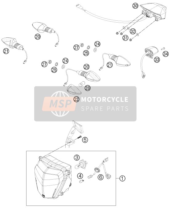 KTM 690 DUKE WHITE ABS Europe 2014 Verlichtingssysteem voor een 2014 KTM 690 DUKE WHITE ABS Europe