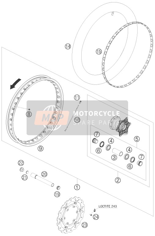 KTM 690 ENDURO AU, GB 2008 Front Wheel for a 2008 KTM 690 ENDURO AU, GB