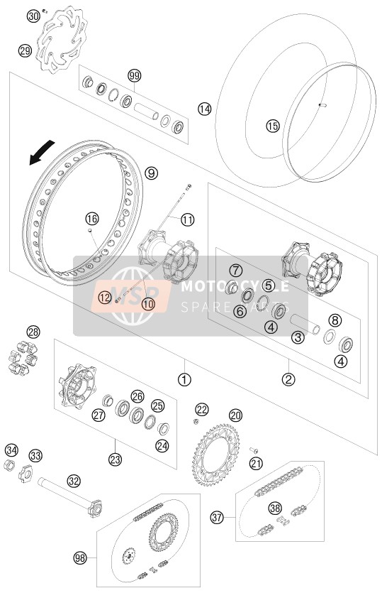 KTM 690 ENDURO AU, GB 2008 Rear Wheel for a 2008 KTM 690 ENDURO AU, GB