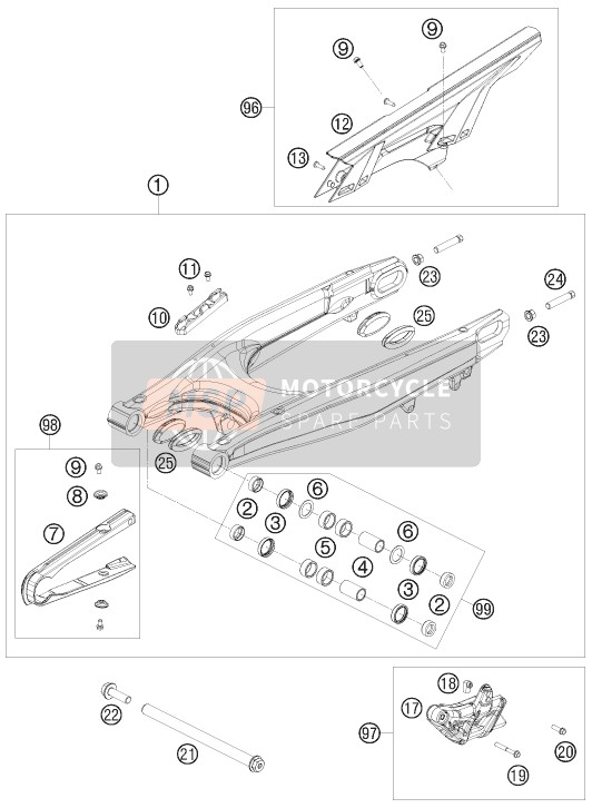 77304070310, Chain Guide Kit Rear 08-14, KTM, 3
