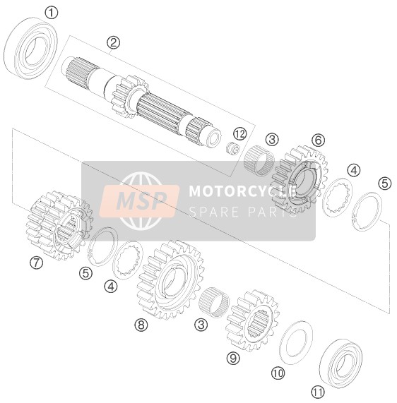 KTM 690 ENDURO AU, GB 2008 Transmisión I - Eje principal para un 2008 KTM 690 ENDURO AU, GB