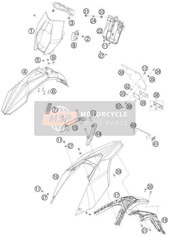 KTM 690 ENDURO AU, GB 2009 Maschera, Parafanghi per un 2009 KTM 690 ENDURO AU, GB