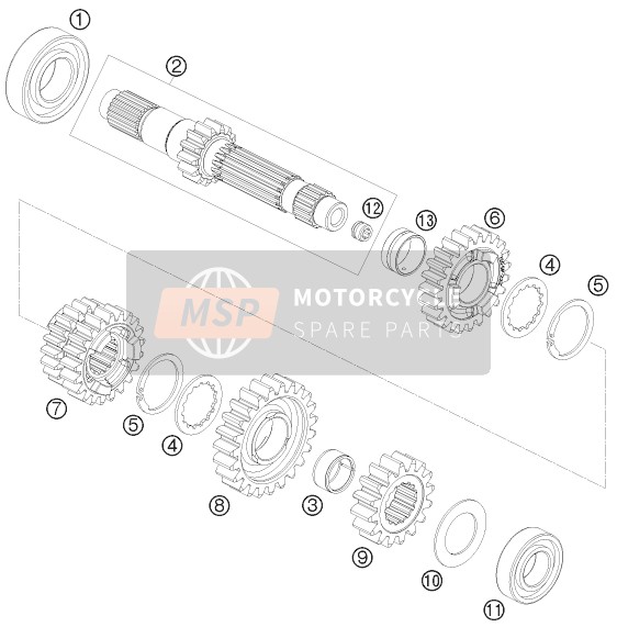 KTM 690 ENDURO AU, GB 2009 Transmisión I - Eje principal para un 2009 KTM 690 ENDURO AU, GB