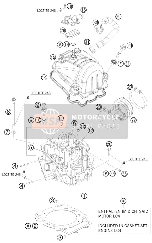 KTM 690 ENDURO AU, GB 2010 Cylinder Head for a 2010 KTM 690 ENDURO AU, GB