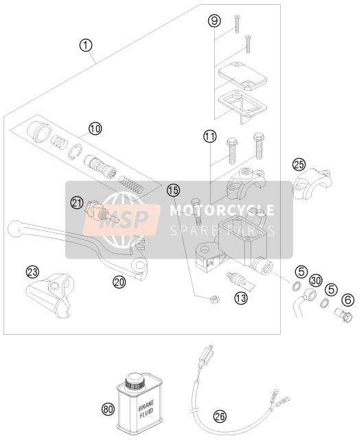 KTM 690 ENDURO R AU, GB 2009 Commande de frein avant pour un 2009 KTM 690 ENDURO R AU, GB