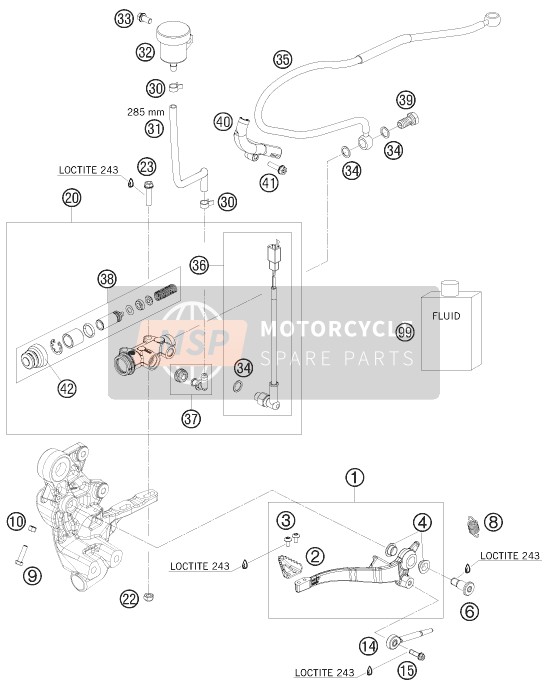 KTM 690 Enduro R USA 2009 Commande de frein arrière pour un 2009 KTM 690 Enduro R USA