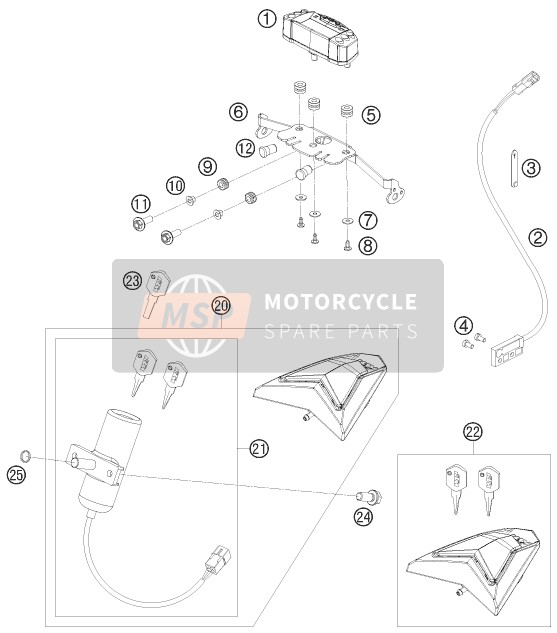 KTM 690 Enduro R USA 2010 Instrumenten / Slotsysteem voor een 2010 KTM 690 Enduro R USA