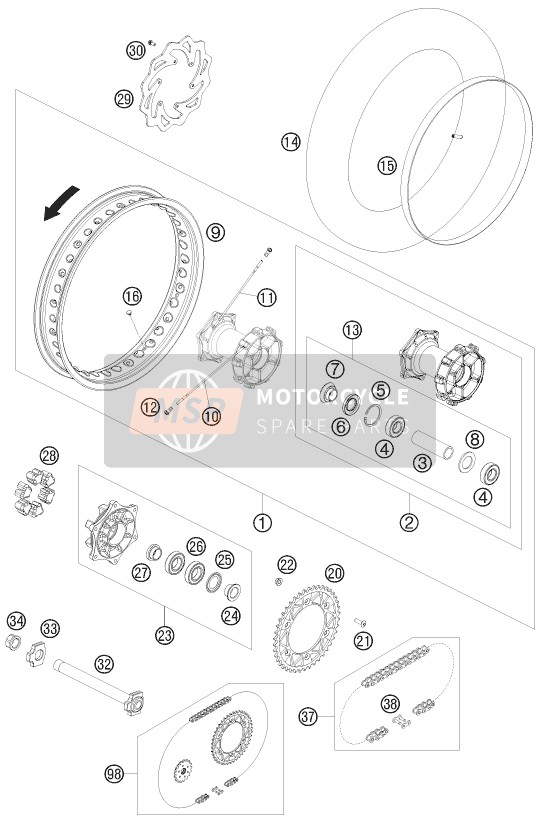 KTM 690 ENDURO R Europe 2010 Rear Wheel for a 2010 KTM 690 ENDURO R Europe