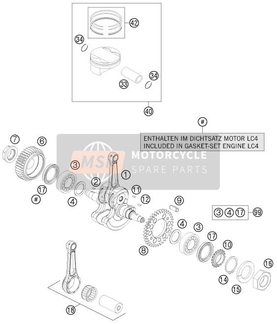 KTM 690 Enduro R USA 2011 Albero motore, Pistone per un 2011 KTM 690 Enduro R USA