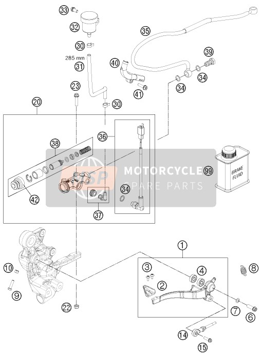 KTM 690 ENDURO R Europe 2011 Commande de frein arrière pour un 2011 KTM 690 ENDURO R Europe