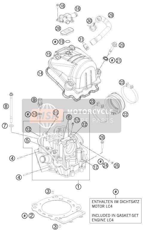 KTM 690 ENDURO R AU, GB 2012 Cylinder Head for a 2012 KTM 690 ENDURO R AU, GB