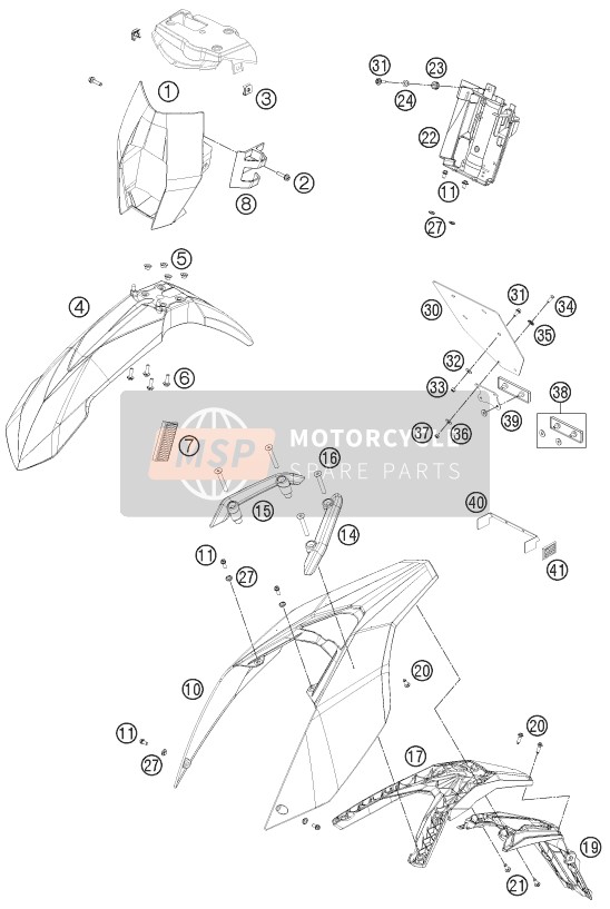 KTM 690 ENDURO R AU, GB 2012 Maschera, Parafanghi per un 2012 KTM 690 ENDURO R AU, GB