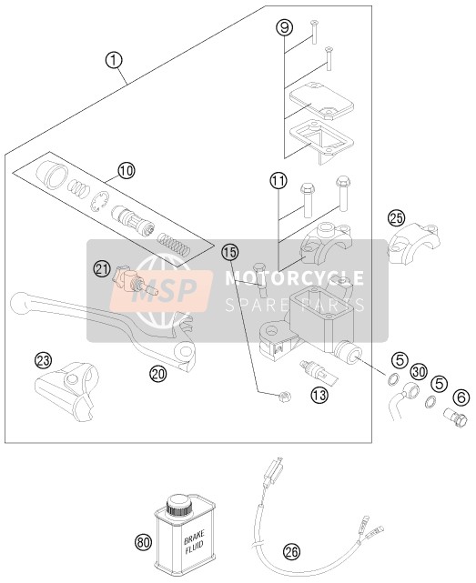 KTM 690 ENDURO R Europe 2013 Voorrem aansturing voor een 2013 KTM 690 ENDURO R Europe