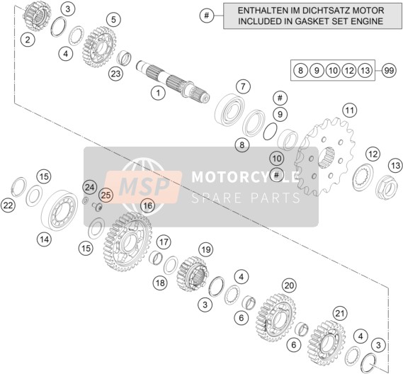 KTM 690 ENDURO R Europe 2018 Transmissie II - Tegenas voor een 2018 KTM 690 ENDURO R Europe