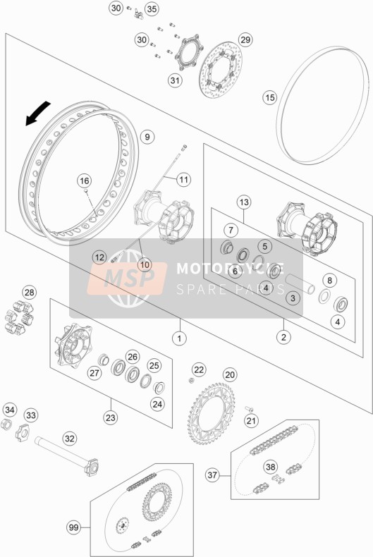 KTM 690 Enduro R USA 2019 Rear Wheel for a 2019 KTM 690 Enduro R USA