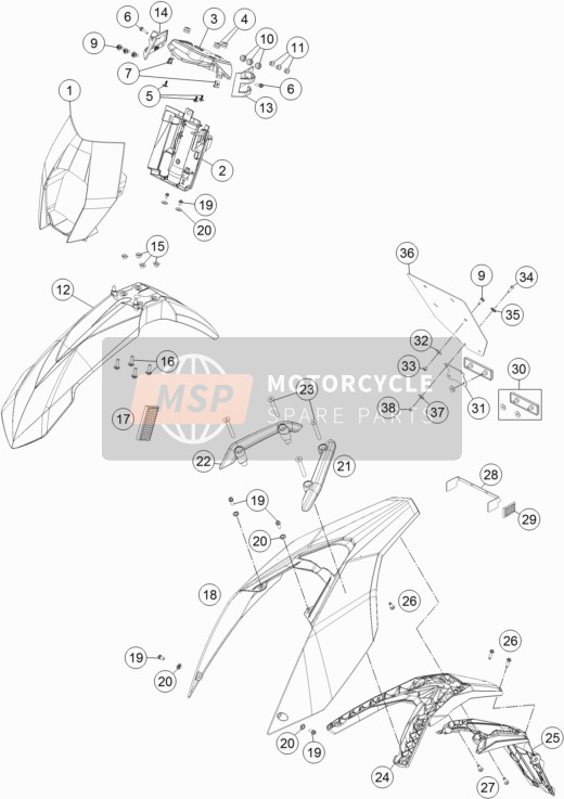 KTM 690 ENDURO R ABS Europe 2014 Masker, Spatborden voor een 2014 KTM 690 ENDURO R ABS Europe