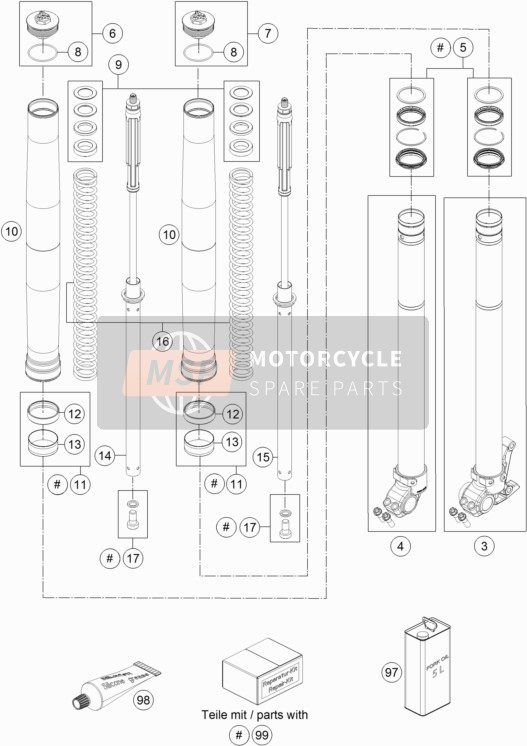 KTM 690 ENDURO R ABS Europe 2016 Horquilla delantera desmontada para un 2016 KTM 690 ENDURO R ABS Europe