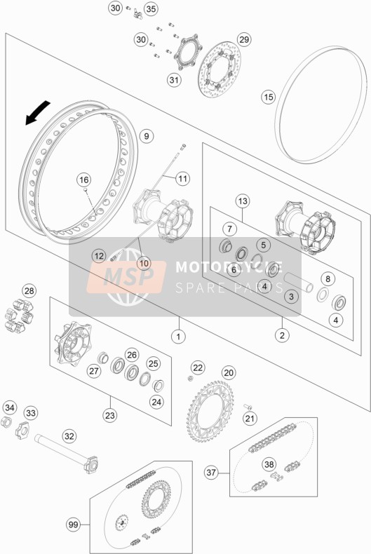 KTM 690 ENDURO R ABS USA 2016 Rear Wheel for a 2016 KTM 690 ENDURO R ABS USA