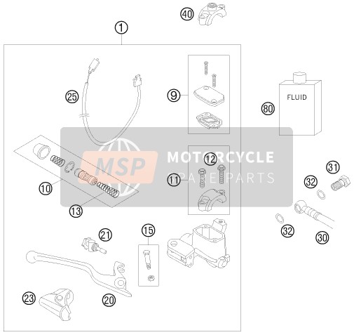 KTM 690 RALLY FACTORY REPLICA Europe 2010 Commande de frein avant pour un 2010 KTM 690 RALLY FACTORY REPLICA Europe