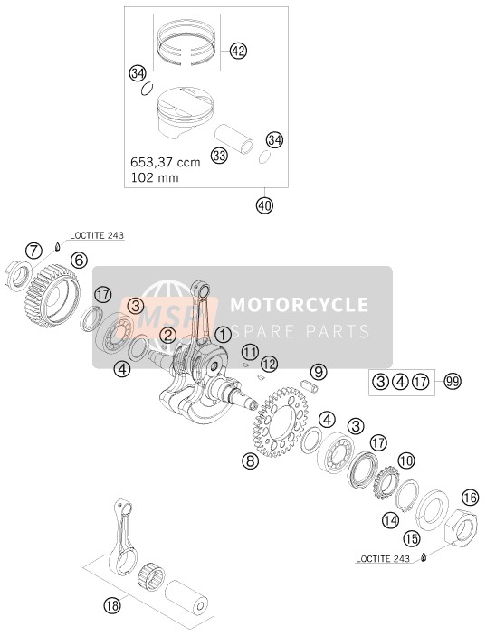 KTM 690 SMC Europe 2008 Crankshaft, Piston for a 2008 KTM 690 SMC Europe