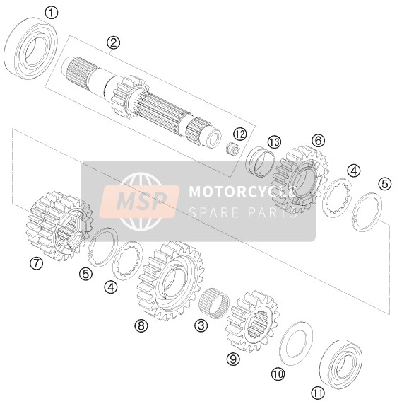 KTM 690 SMC USA 2008 Transmisión I - Eje principal para un 2008 KTM 690 SMC USA